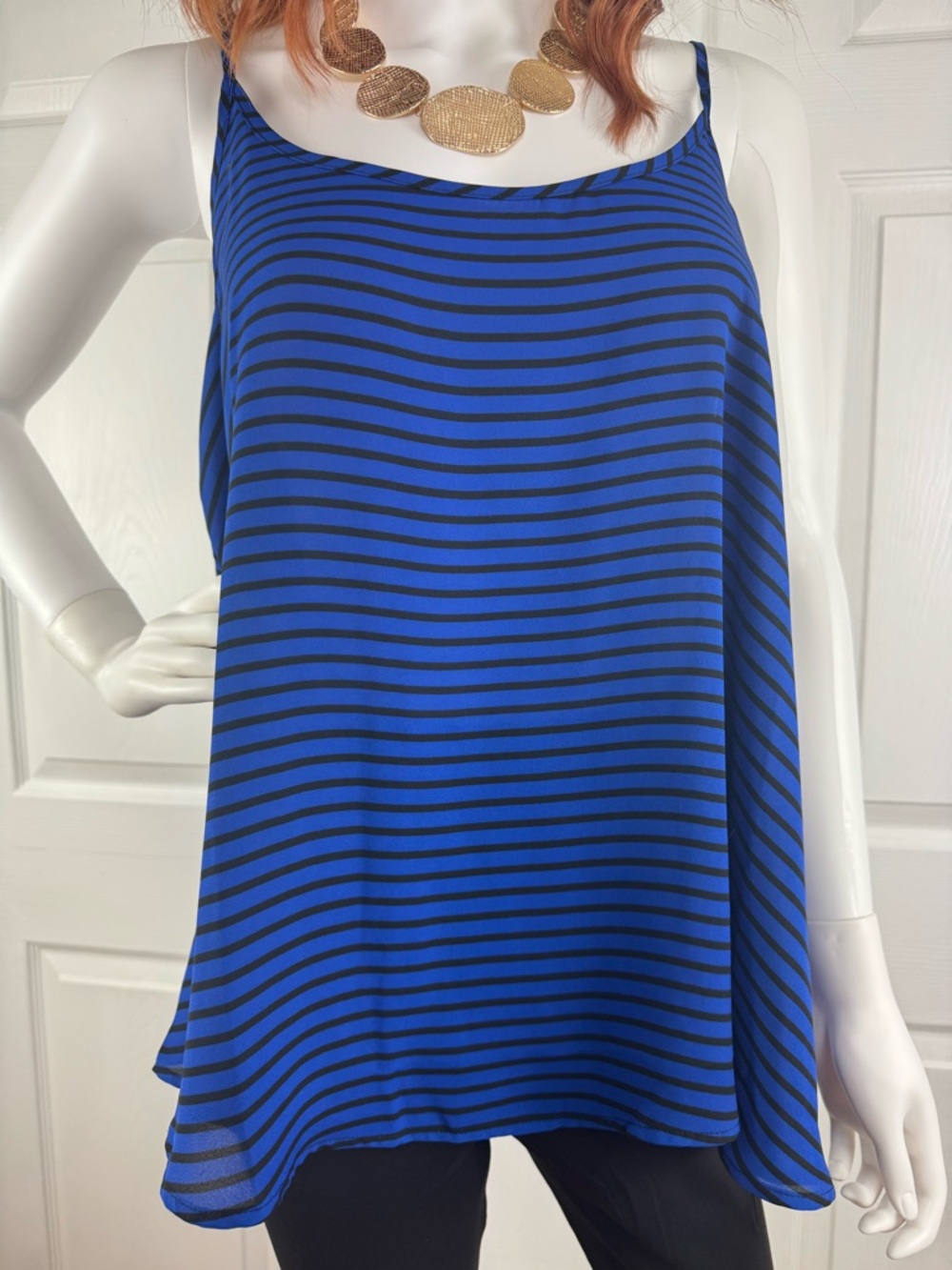Apt. 9 Blue and Black Striped Swing Tank